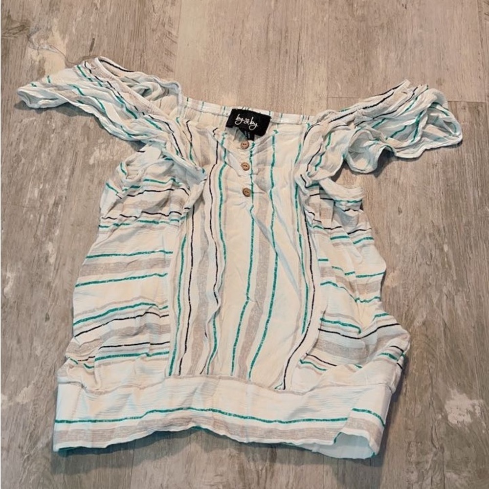 Striped off/on the shoulder top